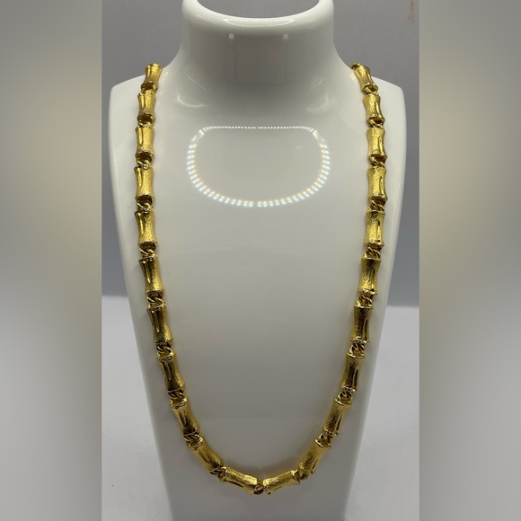 Vintage Gold Tone Textured Bar Linked Necklace 24” - Picture 7 of 8